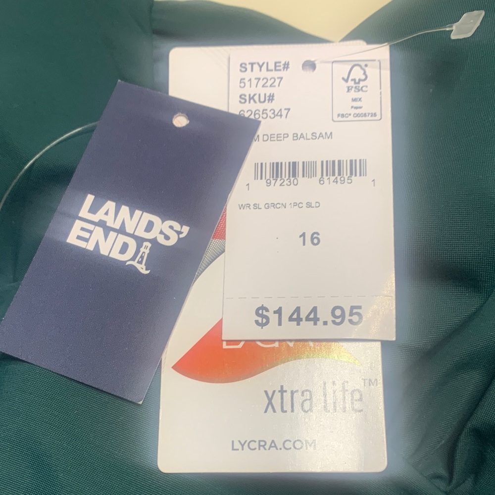 Lands' End “Grecian” Dark Green Women's One-Piece Swimsuit. W/Body control - Picture 4 of 5